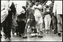 Thumbnail photograph from performance piece The Red Broadway Crawler